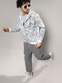 Mens Icy Blue & Olive Green Contrast Fluid Zip Front Hoodie