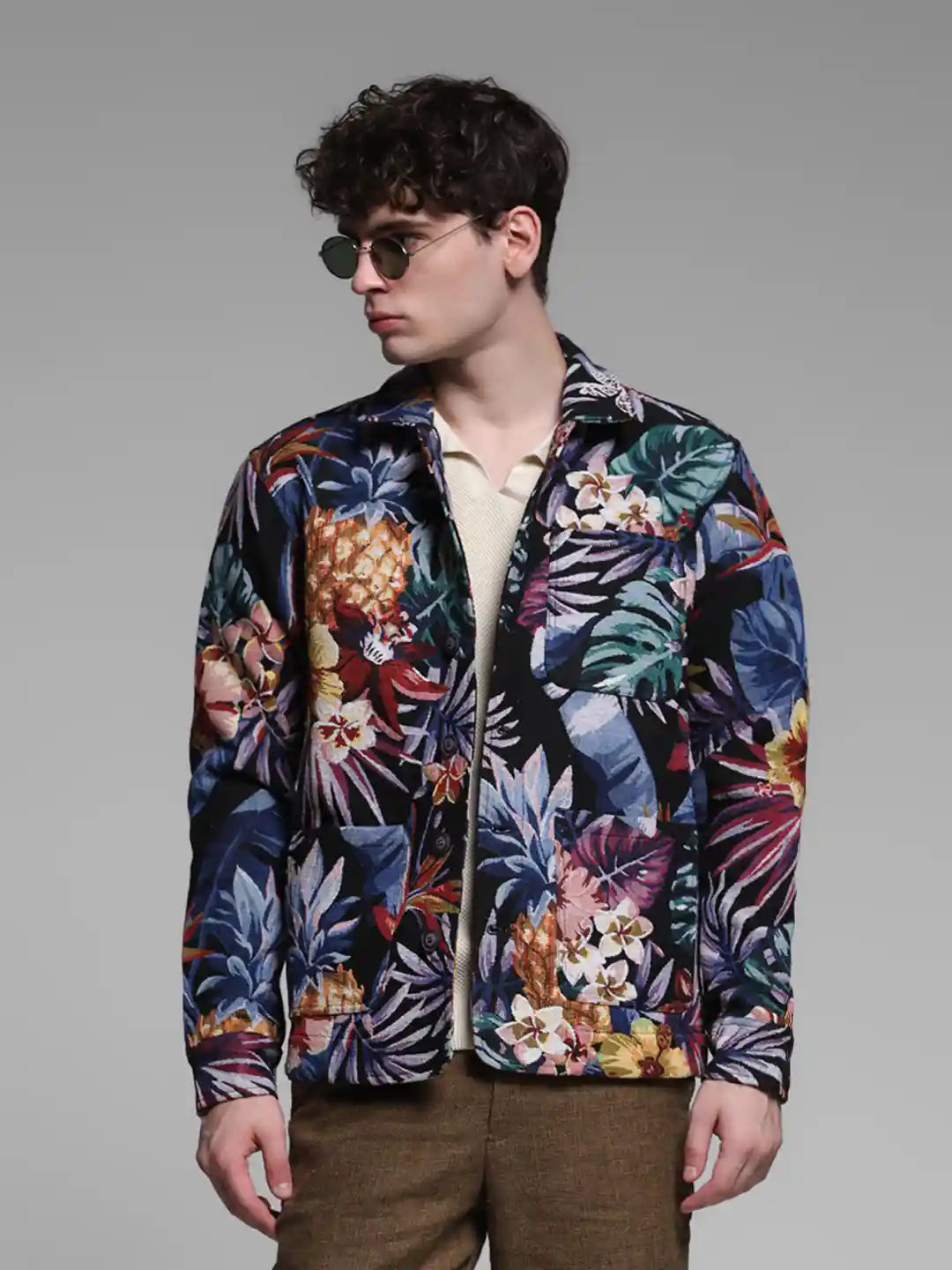 Jack & Jones Men Relaxed Fit Spread Collar Floral Printed Shacket