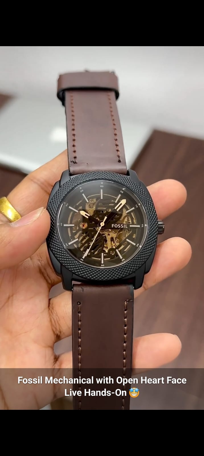 Mechanical Open-Heart Watch – Brown Leather