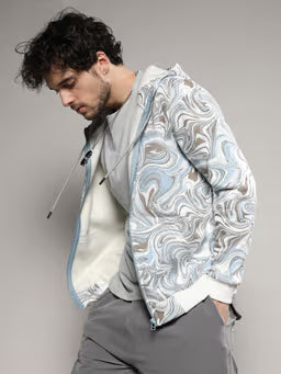 Mens Icy Blue & Olive Green Contrast Fluid Zip Front Hoodie