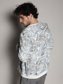 Mens Icy Blue & Olive Green Contrast Fluid Zip Front Hoodie