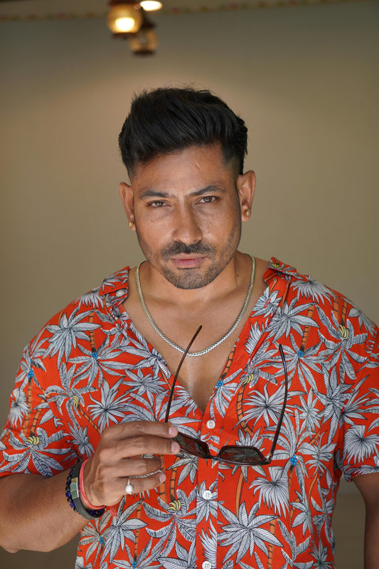 Crimson Tropic Leaf Shirt